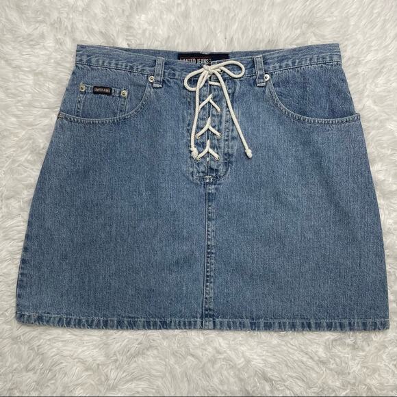 Limited Jeans USA Vintage Lace Up Denim Mini Skirt 90s Medium Wash Women’s 12 - Picture 1 of 8
